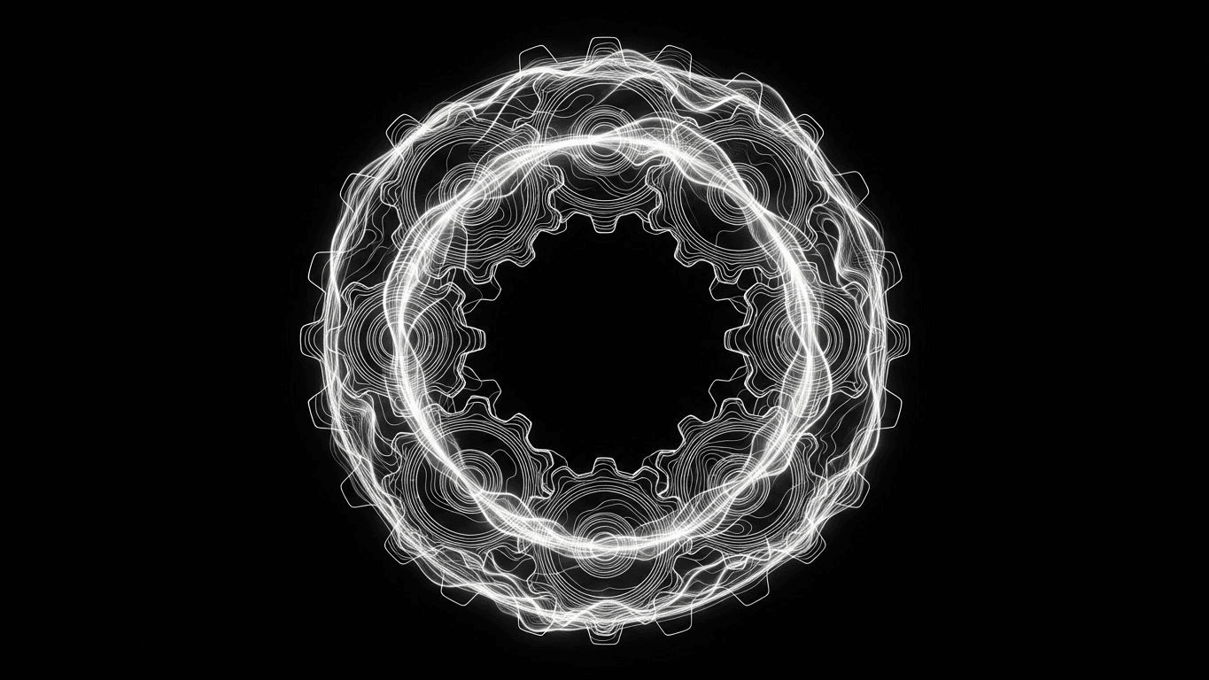 Circular feedback loop of connected gears with data pulses flowing through them.